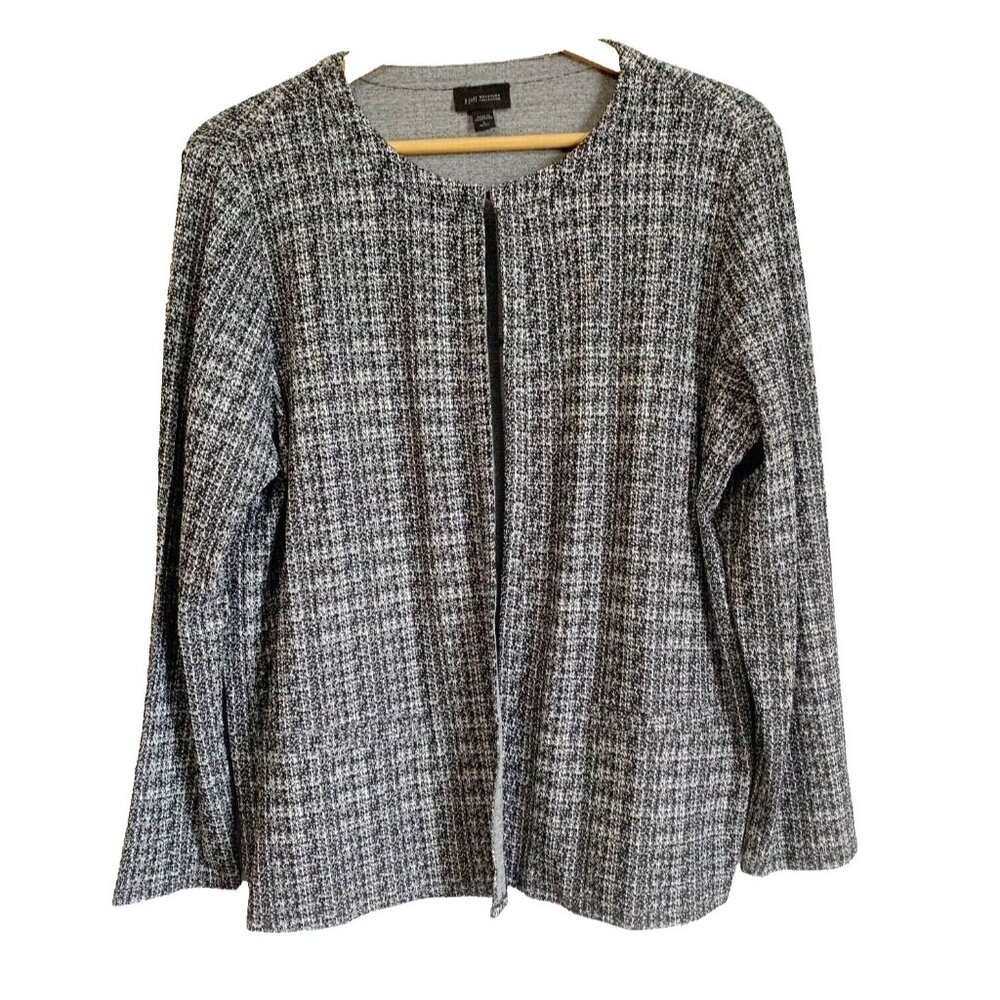 J. Jill Wearever Office Tweed Cardigan Size LP Black Open Academia Mature